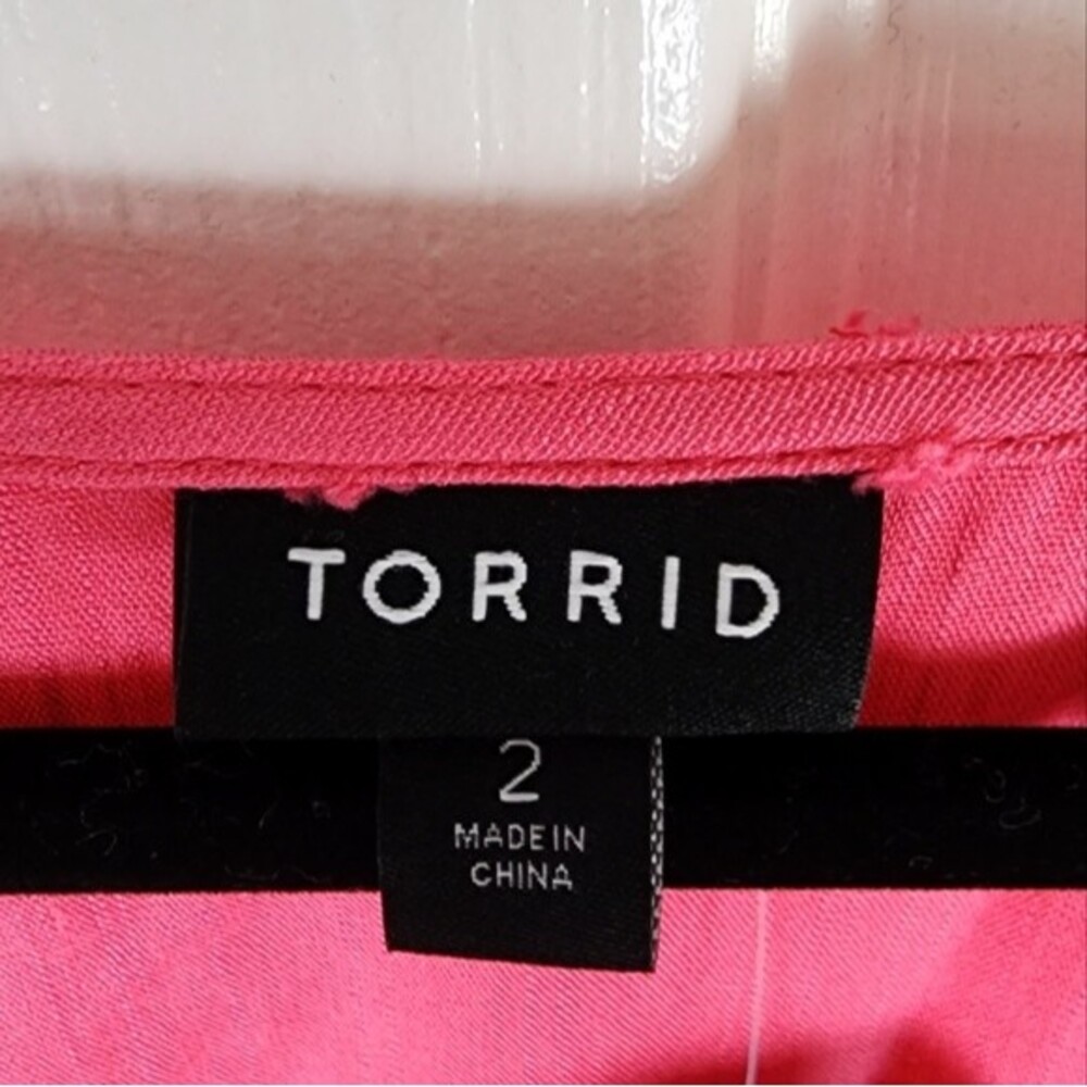 Torrid Midi Dress Plus Size 2X Pink Swiss Dot Faux Wrap Boho Romantic NWT - Picture 3 of 15